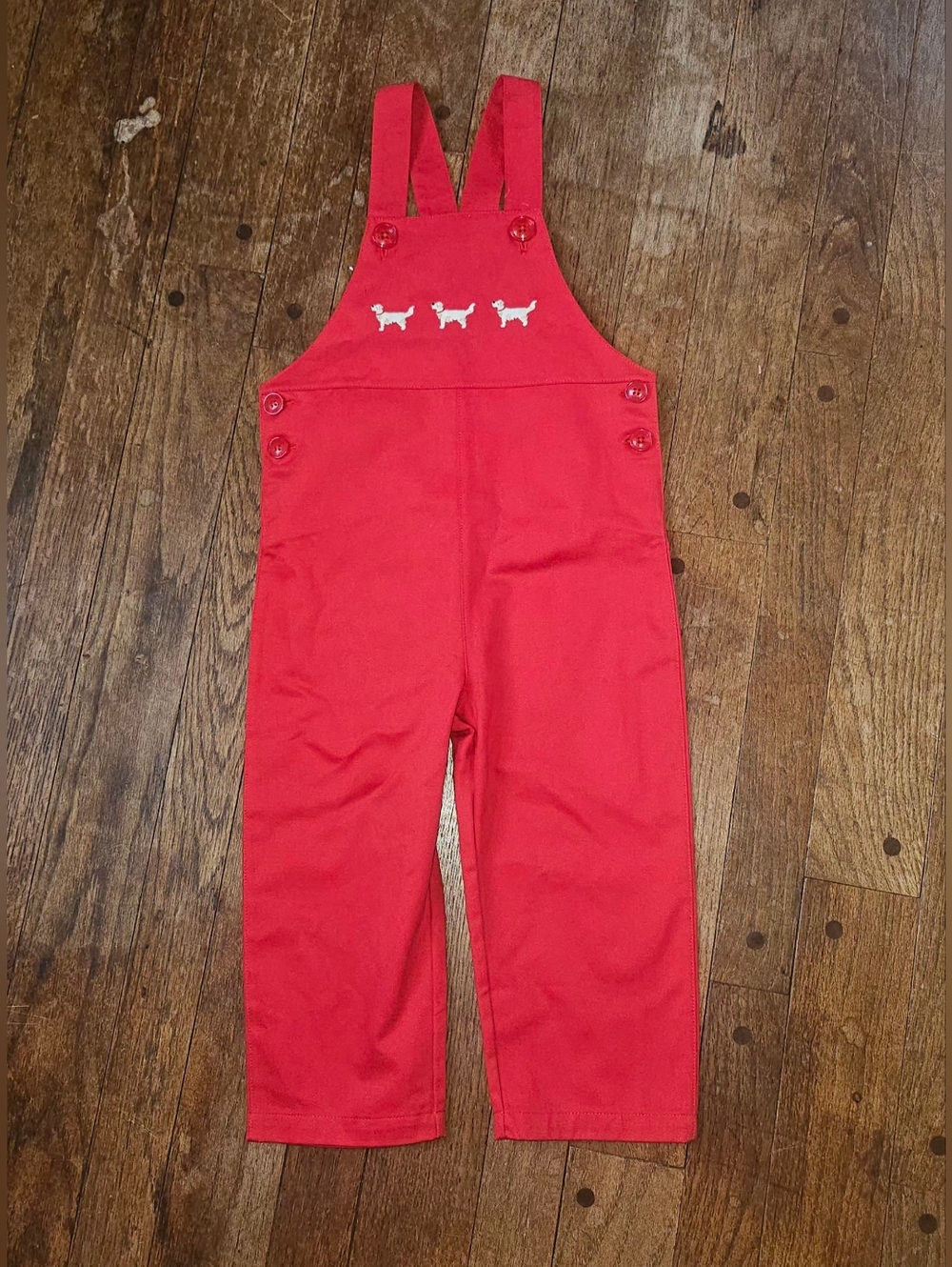 Nantucket Kids Red Overalls with Golden Retrievers Size 3T